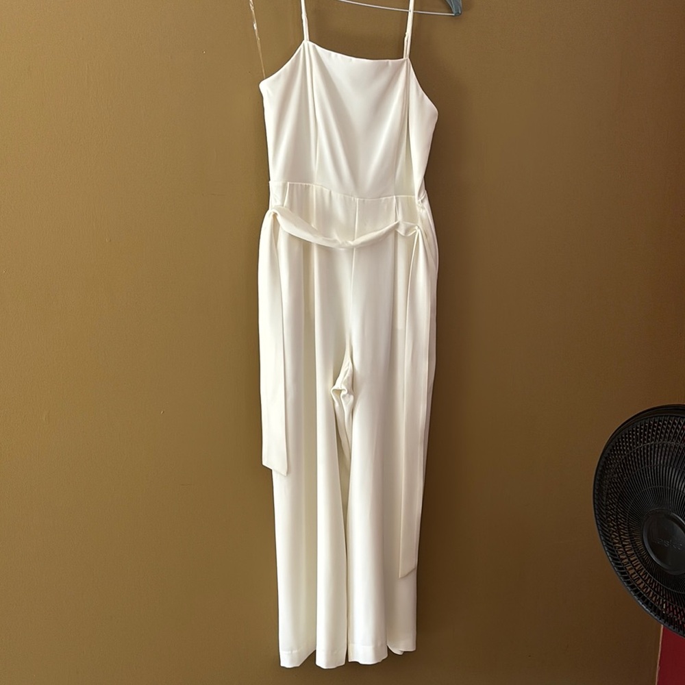 Nine West Cream Jumpsuit with Relaxed Fit and Textured Fabric